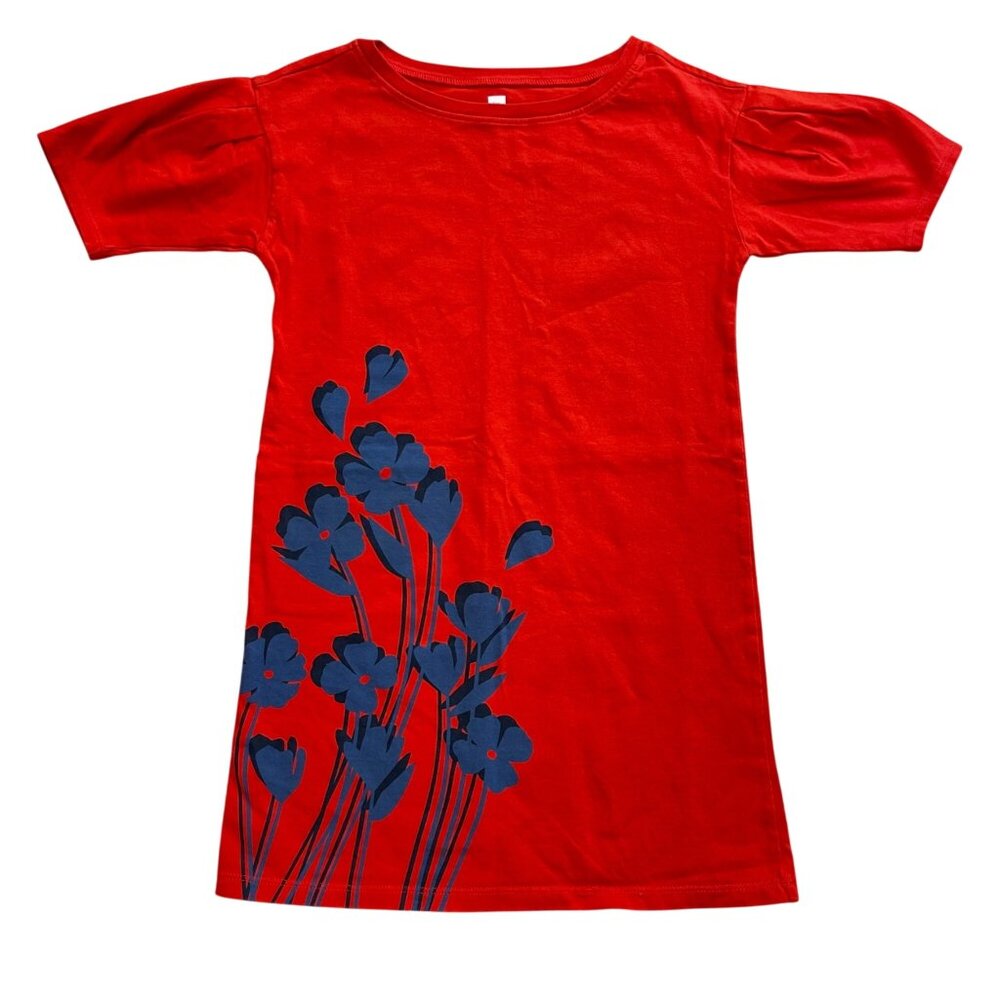 Tea Collection Floral Knit Dress Girls Size 7 100% Cotton‎ Short Pleated Sleeves